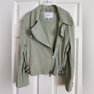 Liven Womens Goat Suede Biker Jacket Full Zip Size 44 Small Mint Green.